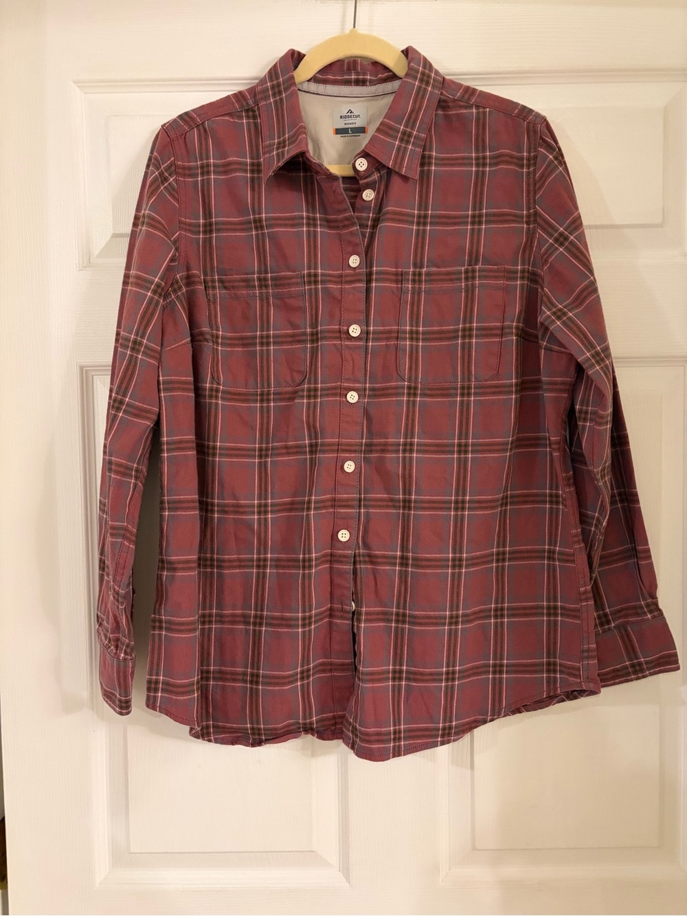 Ridgecut heavy weight button down plaid dusty rose long sleeve shirt cotton L